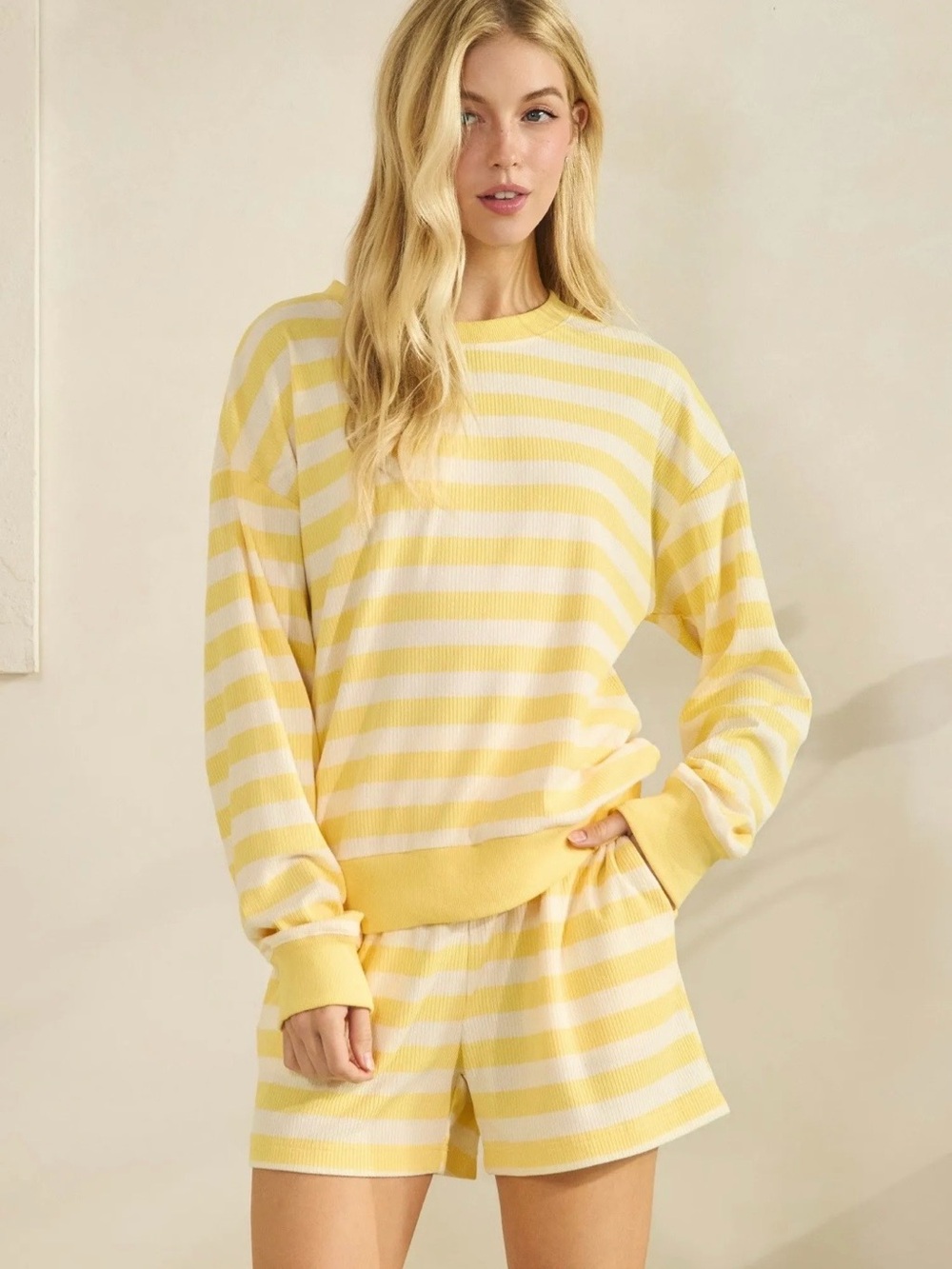 Lime N Chili Yellow & White Striped Lounge Set - M
